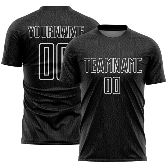 White Sports Jersey Uniform Sublimation Soccer Shape Custom Geometric Black White Sports Jersey Uniform Sublimation Soccer Shape Custom Geometric Black