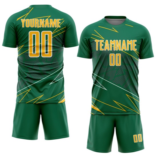 Soccer Sports Green Lines Custom Uniform Kelly Gold-White Sublimation Jersey Soccer Sports Green Lines Custom Uniform Kelly Gold-White Sublimation Jersey