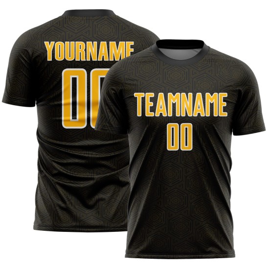Geometric Custom Uniform Sublimation Soccer Jersey Shape Gold-White Black Sports Geometric Custom Uniform Sublimation Soccer Jersey Shape Gold-White Black Sports