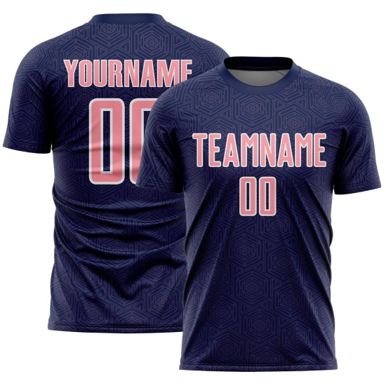 Sports Pink-White Geometric Soccer Sublimation Jersey Custom Medium Uniform Navy Shape Sports Pink-White Geometric Soccer Sublimation Jersey Custom Medium Uniform Navy Shape