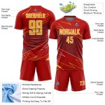 Red Sports Sublimation Jersey Uniform Lines Gold-White Soccer Custom Red Sports Sublimation Jersey Uniform Lines Gold-White Soccer Custom