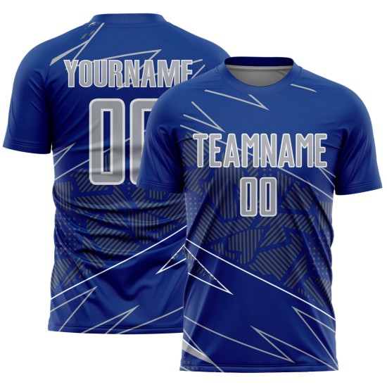 Soccer Uniform Lines Sublimation Sports Gray-White Custom Jersey Royal Soccer Uniform Lines Sublimation Sports Gray-White Custom Jersey Royal