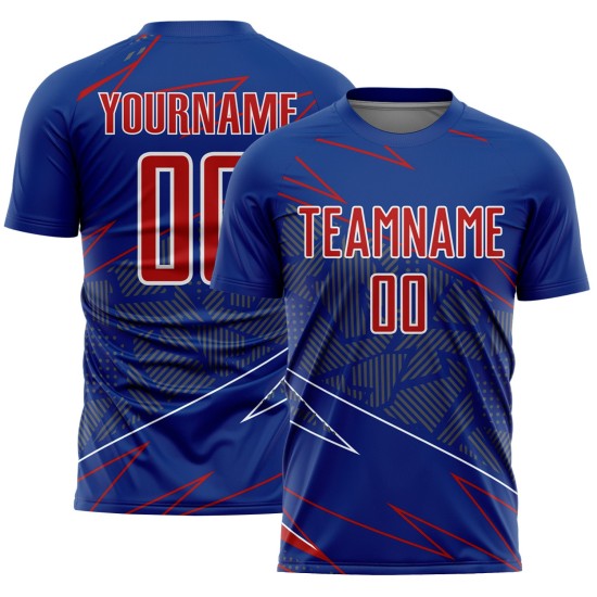 Jersey Custom Soccer Red-White Royal Sports Uniform Lines Sublimation Jersey Custom Soccer Red-White Royal Sports Uniform Lines Sublimation
