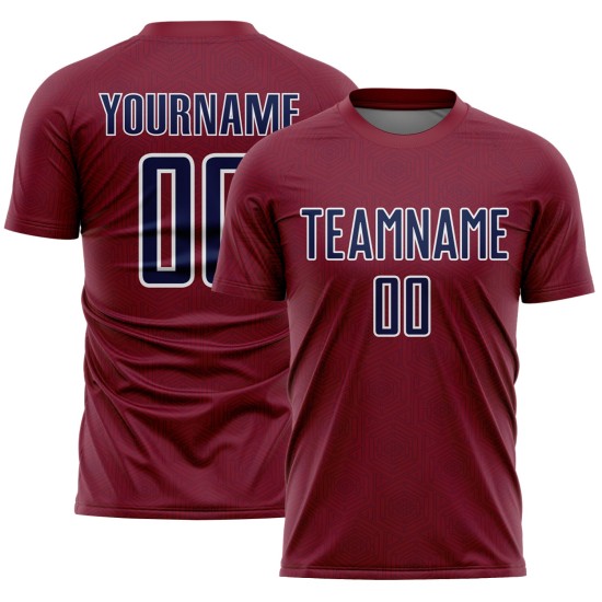 Custom Crimson Uniform Navy-White Sports Shape Geometric Sublimation Soccer Jersey Custom Crimson Uniform Navy-White Sports Shape Geometric Sublimation Soccer Jersey